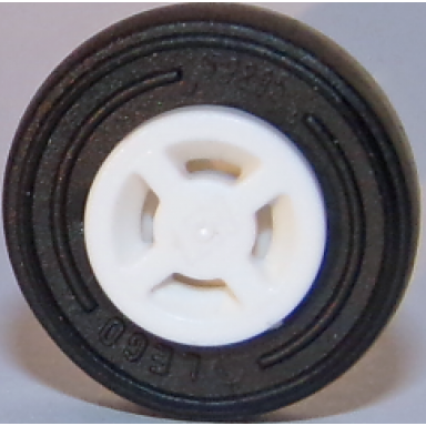 wheel 8mm d x 6mm with slot with black tire 14mm d x 4mm smooth small single with number embossed on side 34337 59895