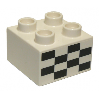 white duplo brick 2 x 2 with checkered flag pattern