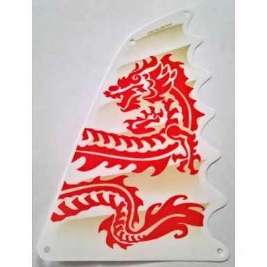 white cloth sail triangular 18 x 27 tapered top and wavy edge with red dragon head forelegs and tail pattern