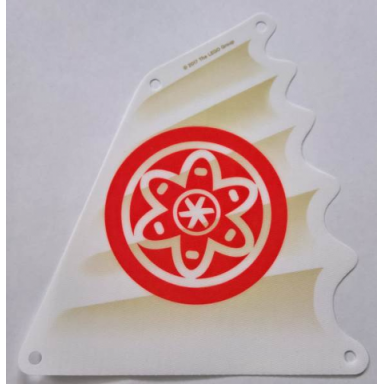 white cloth sail triangular 16 x 18 tapered top and wavy edge with red circle with petals and inner circle pattern