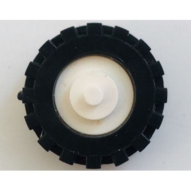 white wheel center small with stub axles pulley wheel with black tire 15mm d x 6mm offset tread small 3464 3641