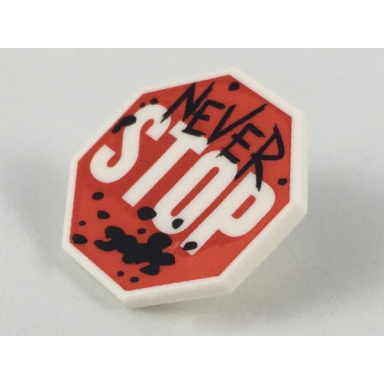 white minifigure shield octagonal with stop sign black never and splotches pattern