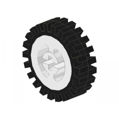 white wheel with split axle hole with black tire 24mm d x 8mm offset tread - interior ridges 3482 3483