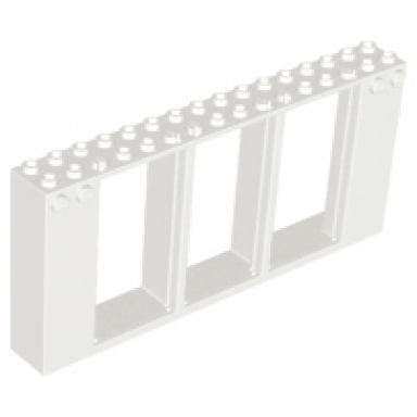 white door frame 2 x 16 x 6 with 3 openings and 2 studs on either side on front