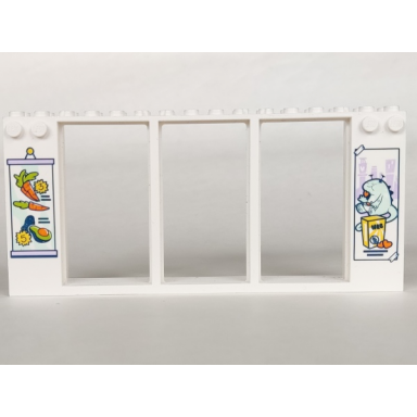white door frame 2 x 16 x 6 with 3 openings and 2 studs on either side on front with supermarket offers pattern