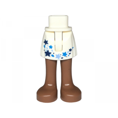 white mini doll hips and skirt with molded medium brown legs and printed dark blue dark azure and bright light blue stars and dots pattern - thin hinge