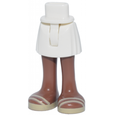 white mini doll hips and skirt with molded medium brown legs and printed tan sandals pattern - thin hinge