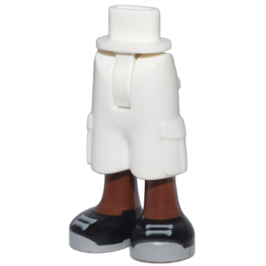 white mini doll hips and trousers cropped large pockets with molded reddish brown legs and printed black shoes with light bluish gray laces and soles pattern - thin hinge