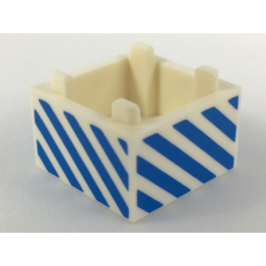 white container box 2 x 2 x 1 - top opening with flat inner bottom with medium blue diagonal stripes pattern
