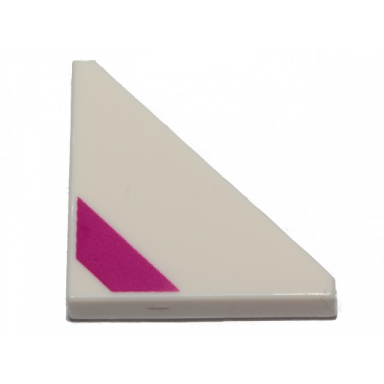 white tile modified 2 x 2 triangular with magenta diagonal stripe pattern