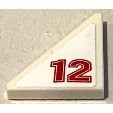 white tile modified 2 x 2 triangular with red 12 pattern model left side sticker - set 75889