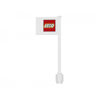 white flag on flagpole straight with small lego logo pattern