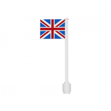 white flag on flagpole straight with united kingdom union jack pattern stickers