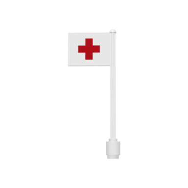 white flag on flagpole straight with red cross pattern on both sides stickers - sets 363-1 555-1