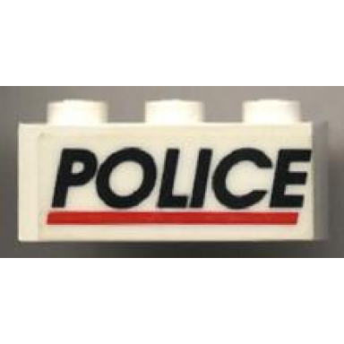 white brick 1 x 3 with black police red line pattern sticker - set 6483