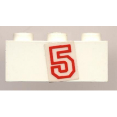 white brick 1 x 3 with red number 5 pattern sticker - set 6440