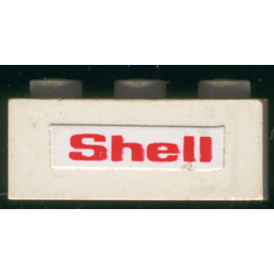 white brick 1 x 3 with red shell text on white background pattern on both sides stickers - set 6378