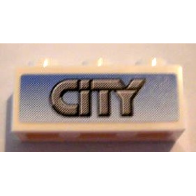 white brick 1 x 3 with gray city on blue background pattern sticker - set 8404