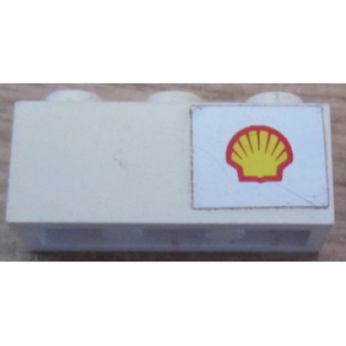 white brick 1 x 3 with shell logo small pattern on right sticker - set 6371