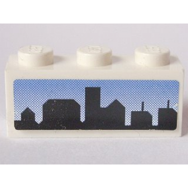 white brick 1 x 3 with skyline on blue background pattern sticker - set 8404
