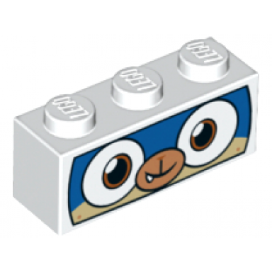 white brick 1 x 3 with dog face wide eyes blue and tan face and white mask pattern dalmatian puppycorn