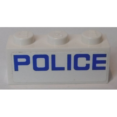 white brick 1 x 3 with blue police pattern sticker - set 60048