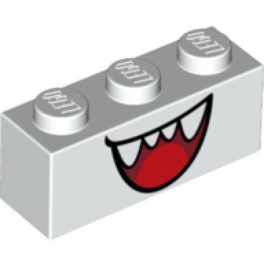 white brick 1 x 3 with dark red open mouth smile with sharp teeth and red tongue pattern super mario boo lower face