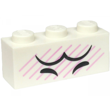 white brick 1 x 3 with black closed eyes and eyebrows bright pink diagonal lines pattern super mario boo upper face