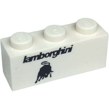 white brick 1 x 3 with black lamborghini and bull logo pattern
