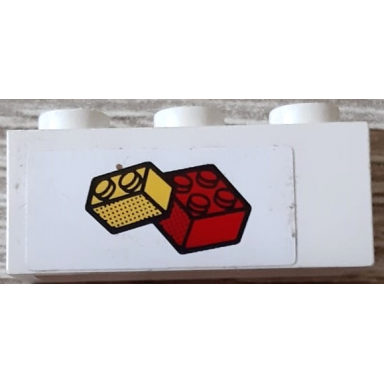 white brick 1 x 3 with red and yellow bricks pattern sticker - set 3310