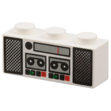 white brick 1 x 3 with radio and tape player pattern