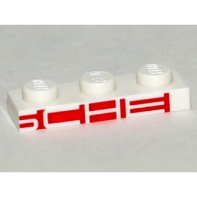 white plate 1 x 3 with white sche on red background pattern