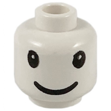 white minifigure head large black eyes and grin pattern