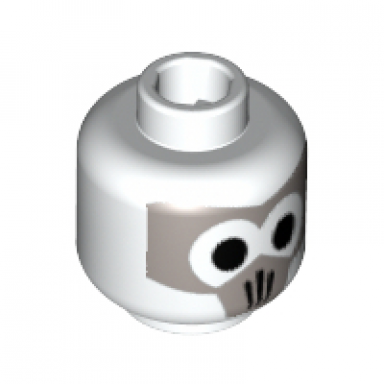 white minifigure head alien with gray mask and black eyes pattern firebender