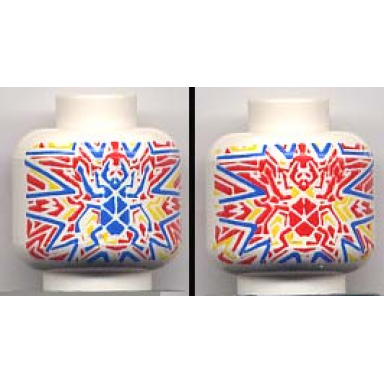 white minifigure head without face with alpha team arctic red blue yellow ogel orb pattern