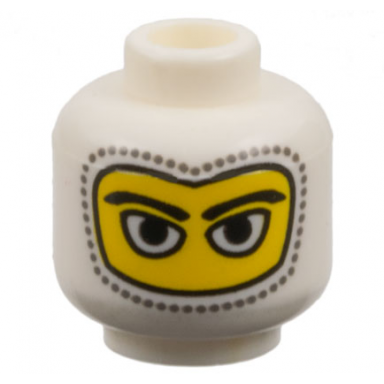white minifigure head balaclava with eyes hole stitching trim large eye whites pattern