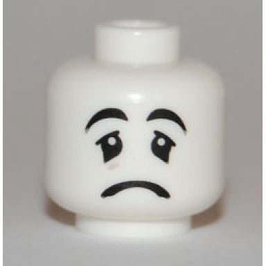 white minifigure head mime sad face black eyes with white pupils pattern