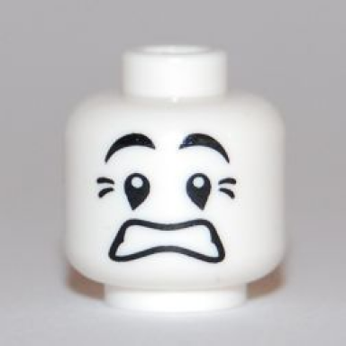 white minifigure head mime scared look black eyes with white pupils pattern