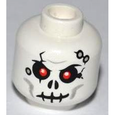 white minifigure head skull cracked with holes red eyes pattern