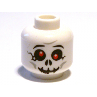 white minifigure head skull black eyebrows and cracks red eyes light bluish gray cheek lines grin pattern