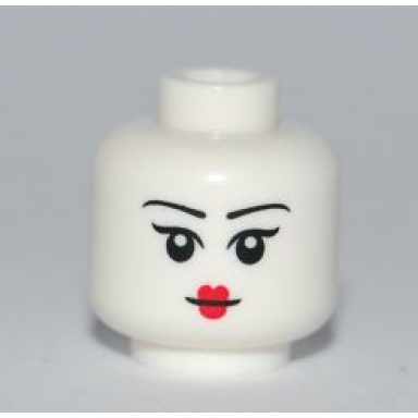 white minifigure head female black eyebrows red small lips white pupils pattern