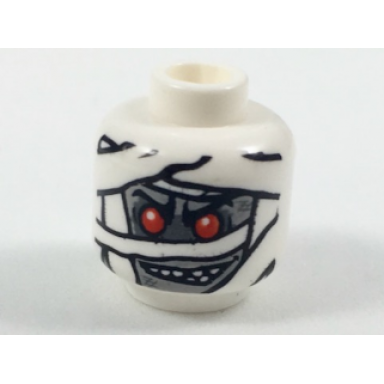 white minifigure head alien mummy with light bluish gray face non-glow in dark wrappings and red eyes pattern