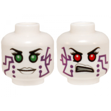 white minifigure head dual sided alien female with purple circuitry green eyes red eyes pattern pixal p.i.x.a.l.
