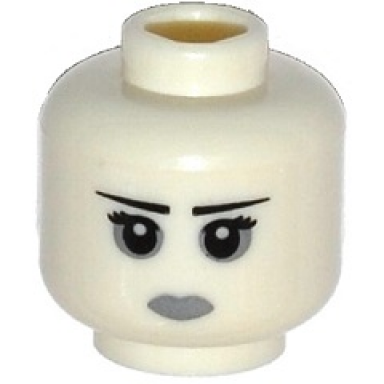white minifigure head female black eyebrows light bluish gray lips and eye shadow pattern