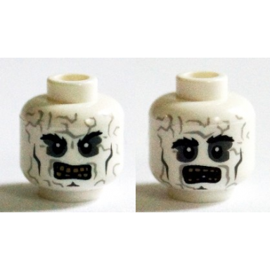 white minifigure head dual sided alien gray crazing sunken eyes bared teeth raised left eyebrow open mouth pattern bizarro