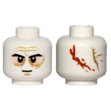 white minifigure head light nougat sunken eyes wrinkles scar 2 large scars on back pattern sw darth vader