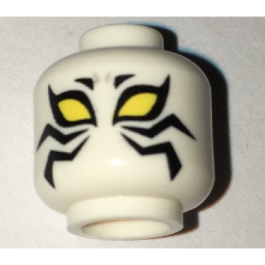 white minifigure head alien with large yellow eyes and black zigzag stripes on cheeks pattern