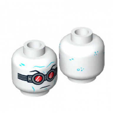 white minifigure head goggles silver with red lenses medium azure wrinkles pattern mr freeze