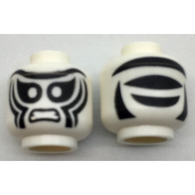 white minifigure head alien with black zebra stripes and large eyes bared teeth pattern