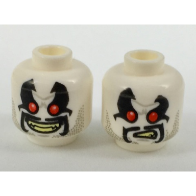 white minifigure head dual sided alien with red eyes black eyemarks moustache and stubble open grin confused pattern